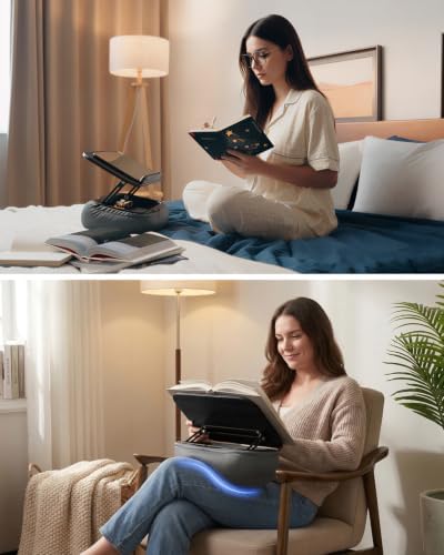 Viozon Lap Book Pillow Stand with Storage, Adjustable Beanbag Reading Pillow with Dark Wood Panel, Multi-Angle Book Holder for Hands-Free Reading in Bed or Sofa,Book Lover Essential,Soft Cushion b