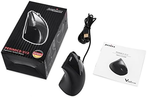 Perixx PERIMICE-513 Wired Ergonomic Vertical Mouse - 6 Buttons with 1000/1600/3200/6400 DPI - Right-Handed Design - Wired USB 5.9ft Cable - Black