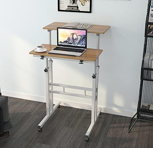 soges 23.6inch Height Adjustable Desk Laptop Desk on The Wheels, Oak