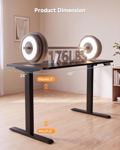 Standing Desk, 48 × 24 Inches Electric Height Adjustable, Home Office