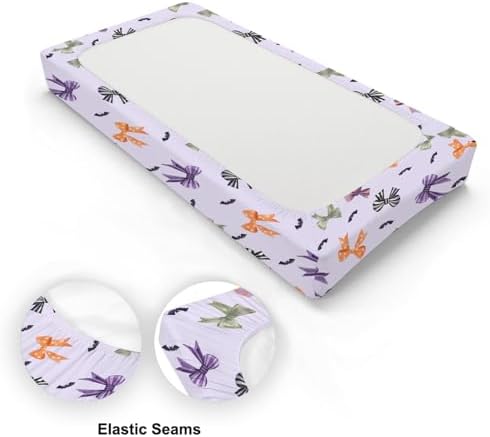 Halloween Bows Pattern Baby Changing Pad Cover, Unisex Fall Winter Holiday Nursery Diaper Changing Table Pad Mat Sheet for Boys Girls-16x32