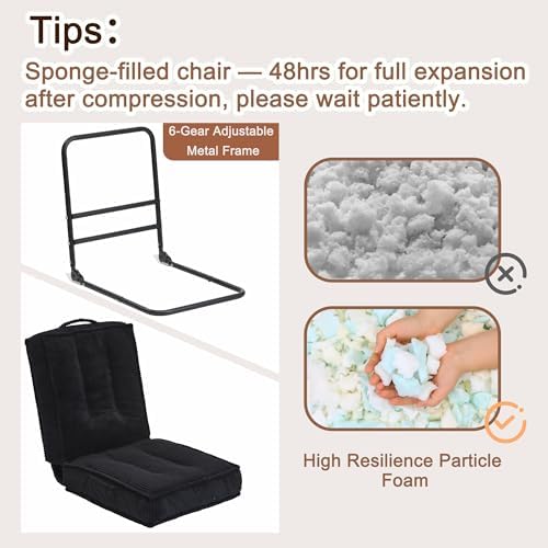 Folding Floor Tatami Chair with Back Support, 6-Position Adjustable, Black