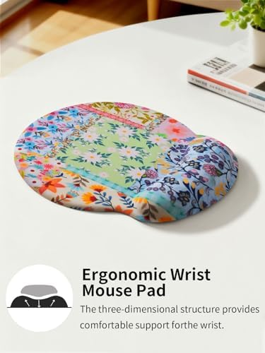 Seorsok Pink Floral Mouse Pad with Gel Wrist Support Mouse Pad,Ergonomic Aesthetic,Comfort Mousepad for Office Work Computer,Pain Relief Mousepad with Non-Slip Silicone Base,Colorful Blooming Flower
