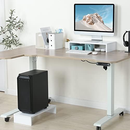 TEAMIX 20 inch White Monitor Stand Riser, Wood Desktop Computer Stand