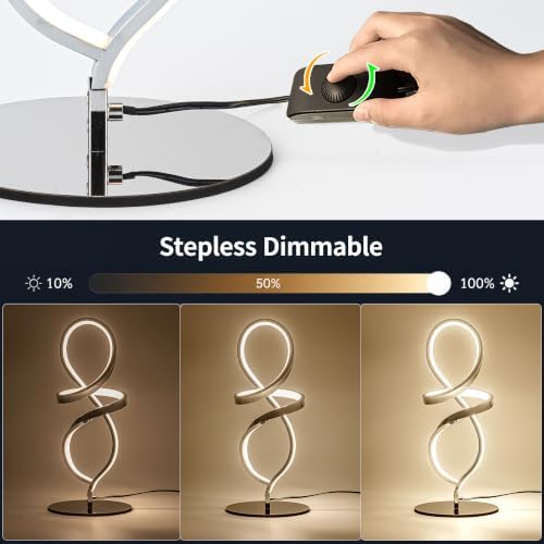 Modern Small Table Lamp with LED Spiral Design, 12W Chrome Nightstand Lamp
