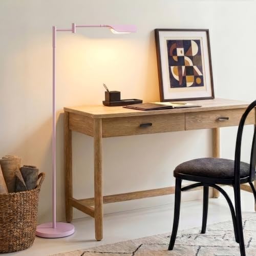 Brightech Leaf Pharmacy LED Reading Lamp, Dimmable Floor Lamp with Easy Rotation Over Chair or Desk for Living Rooms & Offices, Adjustable Standing Tall Lamp, for Sewing & Crafts - Matte Pink