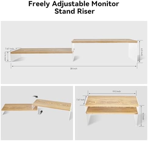 YGYQZ Adjustable Monitor Stand Riser, 7.67"×19.3" Dual Monitor Desk Stand