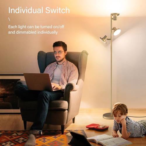 SIBRILLE 36W LED Tree Floor Lamp, Modern Dimmable Standing Lamp with Remote & Touch Control, 4 Color Temperatures, 3 Rotatable LED Light Floor Lamps for Living Room, Bedroom, Office