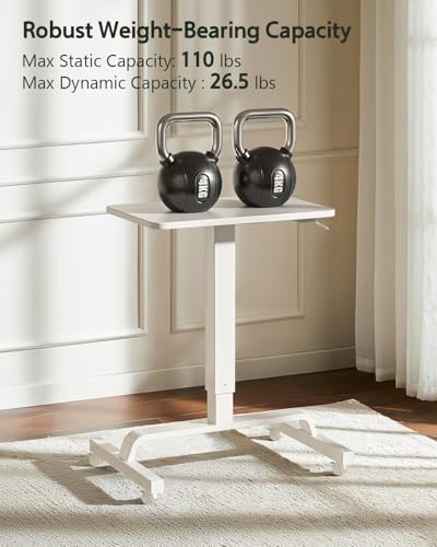 WALKINGDESK Height Adjustable Mobile Standing Desk with 360 Swivel Casters, 29"-45" Pneumatic Rolling Desk on Wheels, Perfect for Home Office, Bedroom, Living Room, White