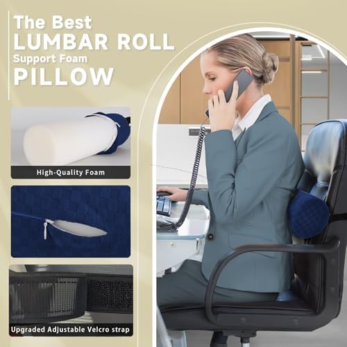 Coeyese Lumbar Roll Pillow for Lower Back Support, Dark Blue, 15*4.3''