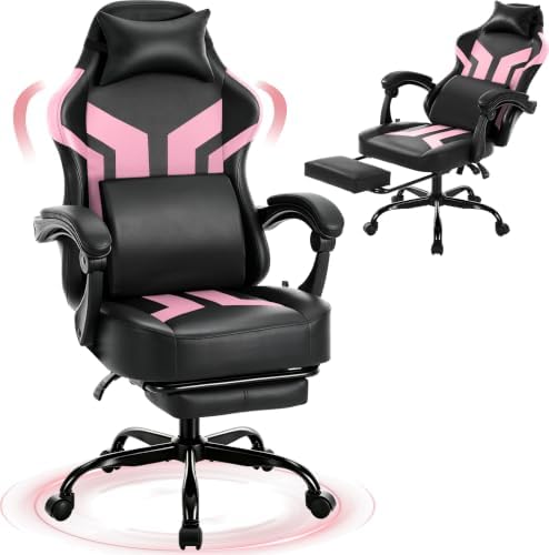 Office Computer Gaming Chair for Adults with Footrest, Hot Pink
