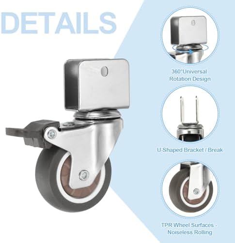 PATIKIL 2 Inch Caster Wheels, 4 Pcs Swivel Casters with Break 0.6" U Bracket Opening 55 Lb Capacity Per Caster for Furniture Office Chairs Carts and Cabinets, Brown