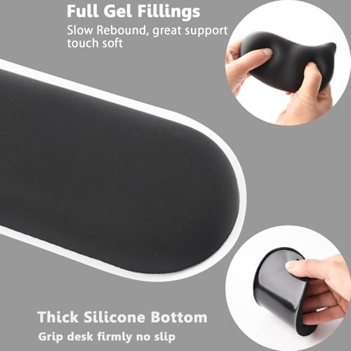Keyboard Mouse Wrist Rest Set, Gel Ergonomic Wrist Rest for Keyboard and Mouse Non Slip Base, for Laptop, Desktop Computer, Office Desk Accessories (Black)