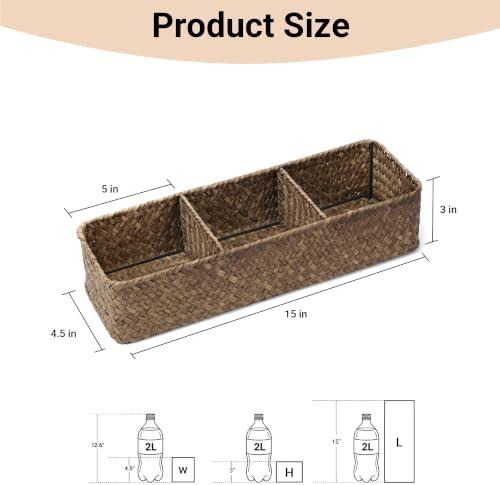 Nonam 3-Section Seagrass Tea Bag Organizer,Wicker divided basket,Coffee