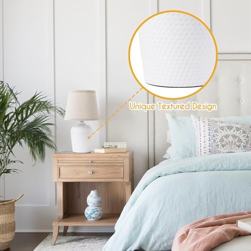 16’’ Small Table Lamps Set of 2 for Bedroom, Nightstand Lamp Beige & White