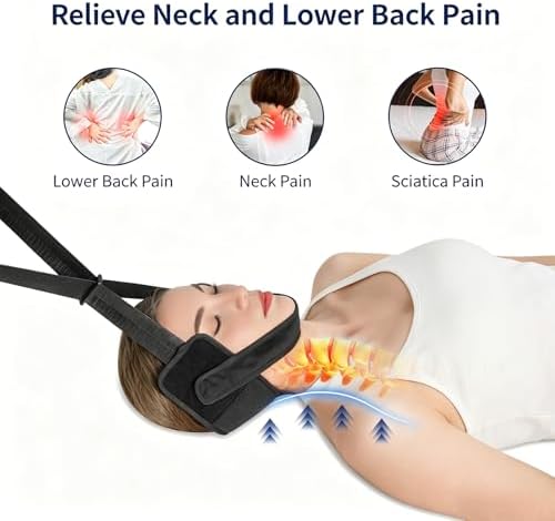 Adjustable Cervical Neck Support Stretcher, Soft Skin-Friendly Portable Neck Relaxation Tool with Durable Nylon Tape and Anti-Slip Handle, Adjustable Fit for Home Office Daily Neck Care, Black