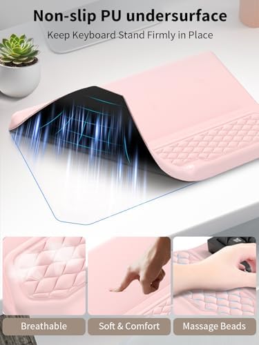 3-in-1 Ergonomic Keyboard Stand with Wrist Rest & Mouse Pad Set, Pink