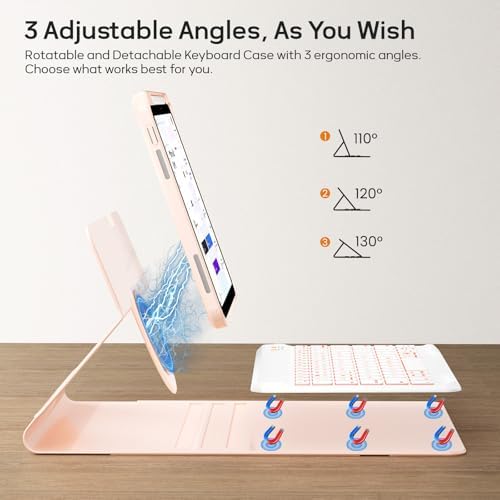 Keyboard Case For iPad Air 11-inch M2 2024/Ipad pro 11/10.9 Inch Air 5th 2022/4th 2020 Case with Keyboard -7 Backlit, 360 Degree Folio Rotatable Magnetic Detachable Cover with Pencil Holder (Pink)