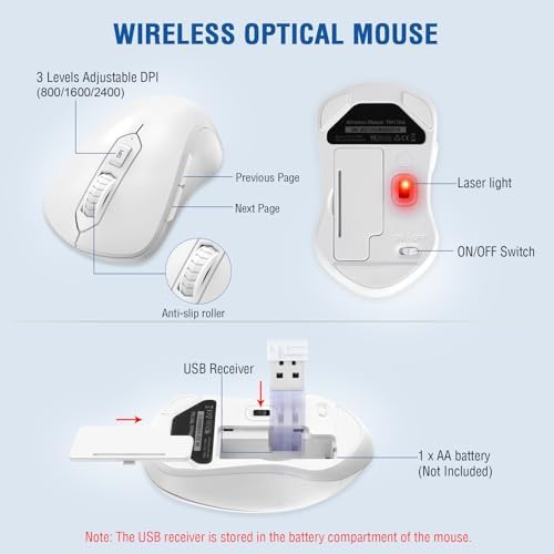 EDJO Wireless Keyboard and Mouse Combo, USB Plug & Play (White)