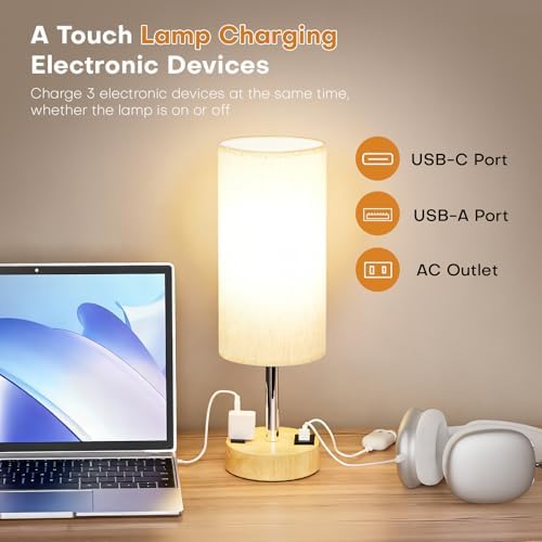 MOICO Table Lamp for Bedroom, Touch Nightstand Lamp with 10W USB Charging