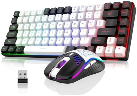 RedThunder K84 Wireless Keyboard and Mouse Combo, LED Rainbow Backlit Rechargeable Battery, 75% Layout TKL Ultra Compact Gaming Keyboard & Lightweight 3200 DPI Honeycomb Optical Mouse (White-Black)
