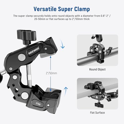 NEEWER Super Clamp with 3" Dual Ballhead Magic Arm Camera Phone Mount, ST88