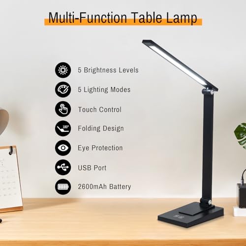Rechargeable LED Desk Lamp, 800LM 2600mAh Reading Table Lamp