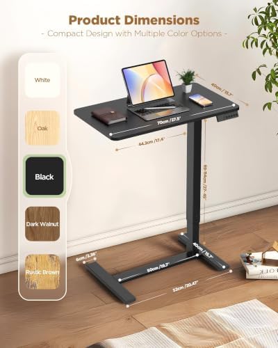 28"x 16" Electric Overbed Table, Rolling Laptop Desk for Bed, Black