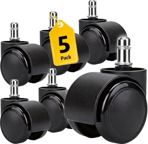 2 Inch Office Chair Wheels, Premium Set of 5 Roller Wheels Heavy Duty Casters, Chair Wheels Replacement for Most Floors, Easy to Install (Not for IKEA)