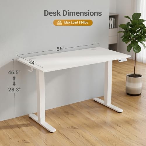 Claiks Electric Standing Desk 55x24 Inch Adjustable Desk, White