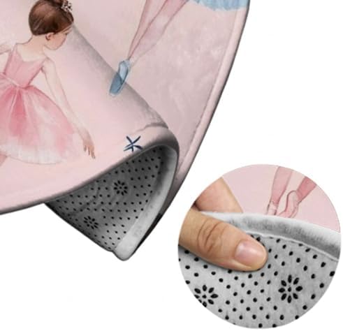 Large Home Decor Mat, Soft Round Yoga Carpet, Non Slip Machine Washable Kitchen Office Circle Rug Ballerina Girls Pink