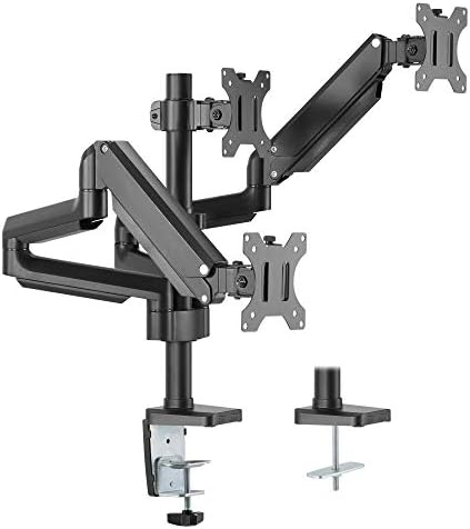 Mount-It! Triple Monitor Desk Mount with Full Motion Arms, 3 Monitor Riser with Gas Spring Arms for 27" Max Computer Screens, Sturdy Dual Clamp Base, Black