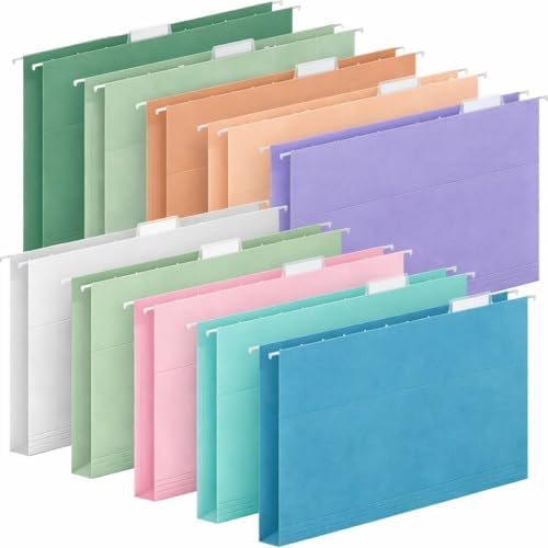 30 Pack Hanging File Folders, Letter Size with 1/5-Cut Adjustable Tabs, Pastel 10 Selected Color - File Folder Organizer for Filing Cabinet Office Home, Designed for Bulky Files, Medical Charts