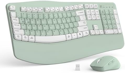 Wireless Keyboard and Mouse Combo,2.4G Ergonomic Wave Keys(Avocado Green-A)