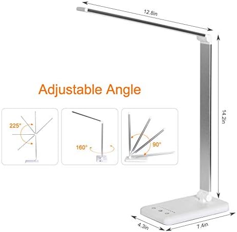 LED Desk Lamp,Eye-Caring Table Lamps,Stepless Dimmable Office Lamp with USB Charging Port,Touch/Memory/Timer Function,25 Brightness Lighting,Foldable Lamp for Reading,Studying,Working