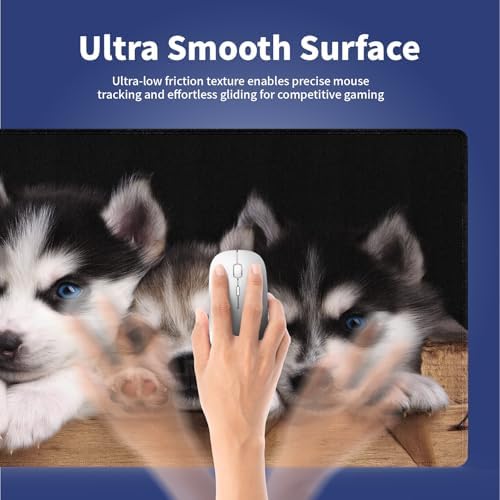 Cute Siberian Husky Puppies in Wooden Crate Large Mouse Pad, Pets Desk Mat