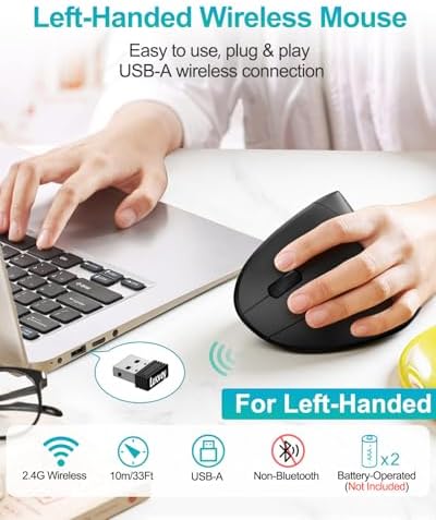 Lekvey Left Handed Mouse, Ergonomic Vertical 2.4G USB Wireless Lefty Mouse