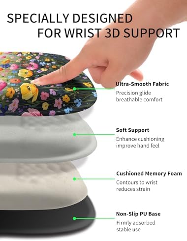 Hokafenle Ergonomic Wrist-Hugging Mouse Pad Wrist Support, U-Shaped Holding Wrist Rest Mousepad for Carpal Tunnel Pain Relief with Cushioned Memory Foam Slope Massage Bulge (10.2x8.3 in,Flowers)