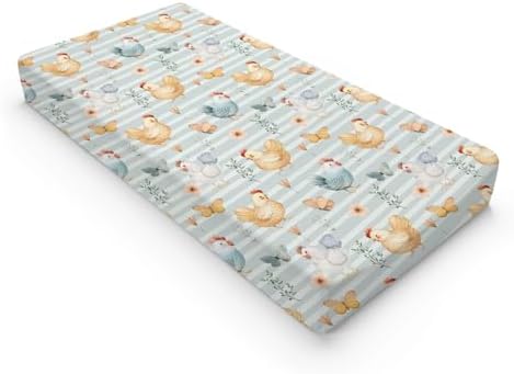 Watercolor Farm Chicken Butterflies Flowers Floral Stripes Baby Changing Pad Cover, Unisex Chicken Nursery Diaper Changing Table Pad Mat Sheet for Boys Girls-16x32