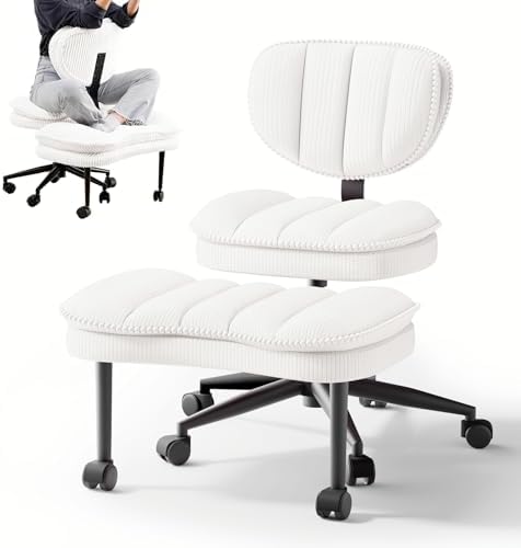 Cross Legged Office Chair, Ergonomic Cloud Criss Cross Desk Chair, Meditation Chair with Wheels, Height Adjustable Seat for ADHD, Wide Kneeling Chair with Back Support, Corduroy Fabric