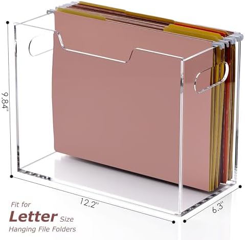 Acrylic Hanging File Organizer, Letter Size Clear Magazine Rack Folders Holder, Large Capacity Storage Box for Desk Office School, No Assembly Required