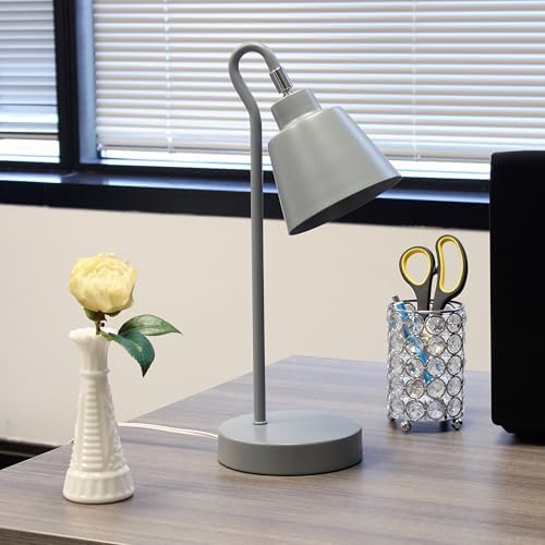 Simple Designs LD1079-GRY 16" Sleek Essentials Metal Looped Desk Task Lamp with Adjustable Shade, for Office, Desk, Nightstand, Dorm, Gray