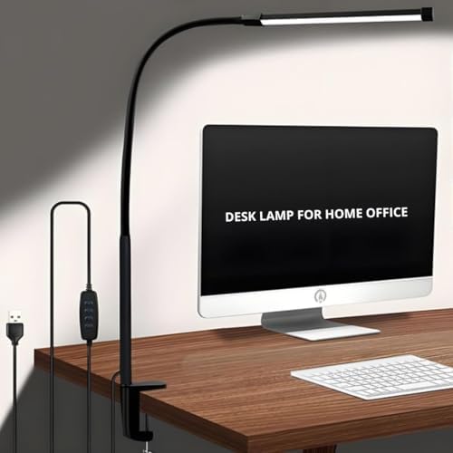 LED Desk lamp with Clamp, Eye Caring Clip,Desk Lamps for Home Office, Desk Light 3 Modes 10 Brightness, Long Flexible Gooseneck Led Lamp Office Lamp with USB Adapter