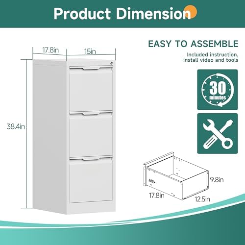 3 Drawer Metal Vertical File Cabinet with Lock for Home Office