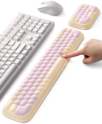 Meatanty Keyboard and Mouse Wrist Rest Set, Computer Wrist Pad Support, Ergonomic Keypad Hand Rest Combo, Memory Foam Typing Pink Desk Accessory Carpal Tunnel Cushion, Laptop Office Home School Women