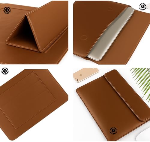 Brown Premium Laptop Sleeve 14-15.6 Inch ONLY MacBook Pro Air 15 Dell XPS HP Envy Lenovo ThinkPad Surface Waterproof PU Leather Stand Mouse Pad Business Not for 11-13
