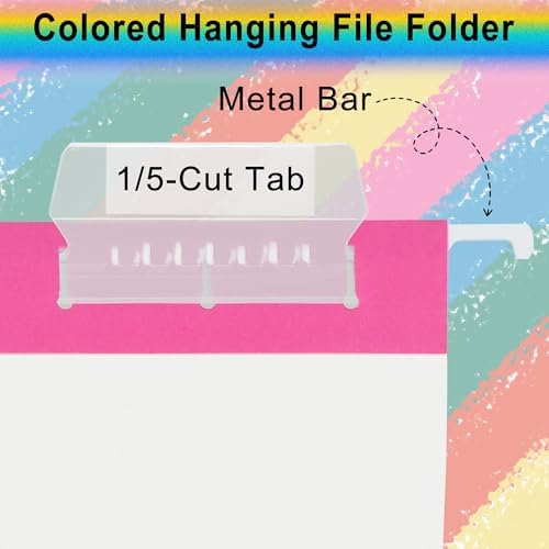 25 Pack Pink Hanging File Folders with Pocket,Letter Size Decorative File Folder Cute Pretty Hanging Folder for Office Home School with 1/5-Cut Adjustable Tabs