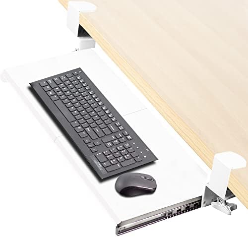VIVO Large Clamp-on Computer Keyboard and Mouse Under Desk Slider Tray, 27 x 11 inch Pull Out Platform Drawer, White, MOUNT-KB05W