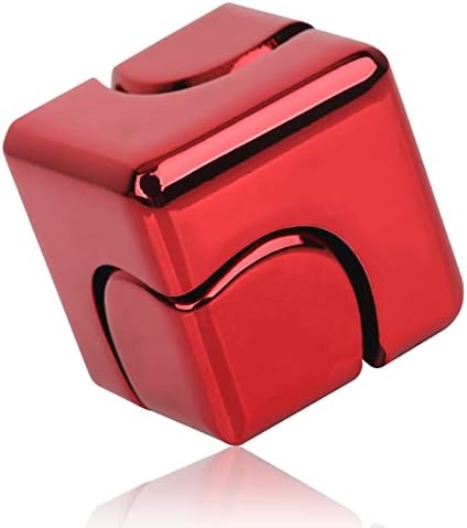 QLKUNLA Fidget Cube Spinner Anti-Anxiety Focusing Fidget Toys EDC Fidgets Spinner 4-in-1 Toy Metallic Focus Toy Cube Finger Top Desktop ADHD Stress Relieve Toys for Kids and Adults (Red)