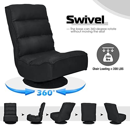 COSTWAY Folding Floor Chair, Adjustable 5-Position Swivel Gaming Chair